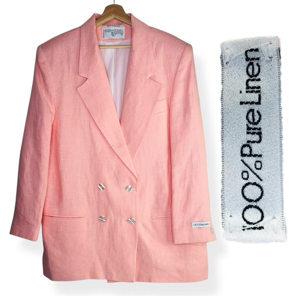 INTERNATIONAL SCENE Mens Linen Pink Blazer 42R Double Breasted Old Money Wedding
